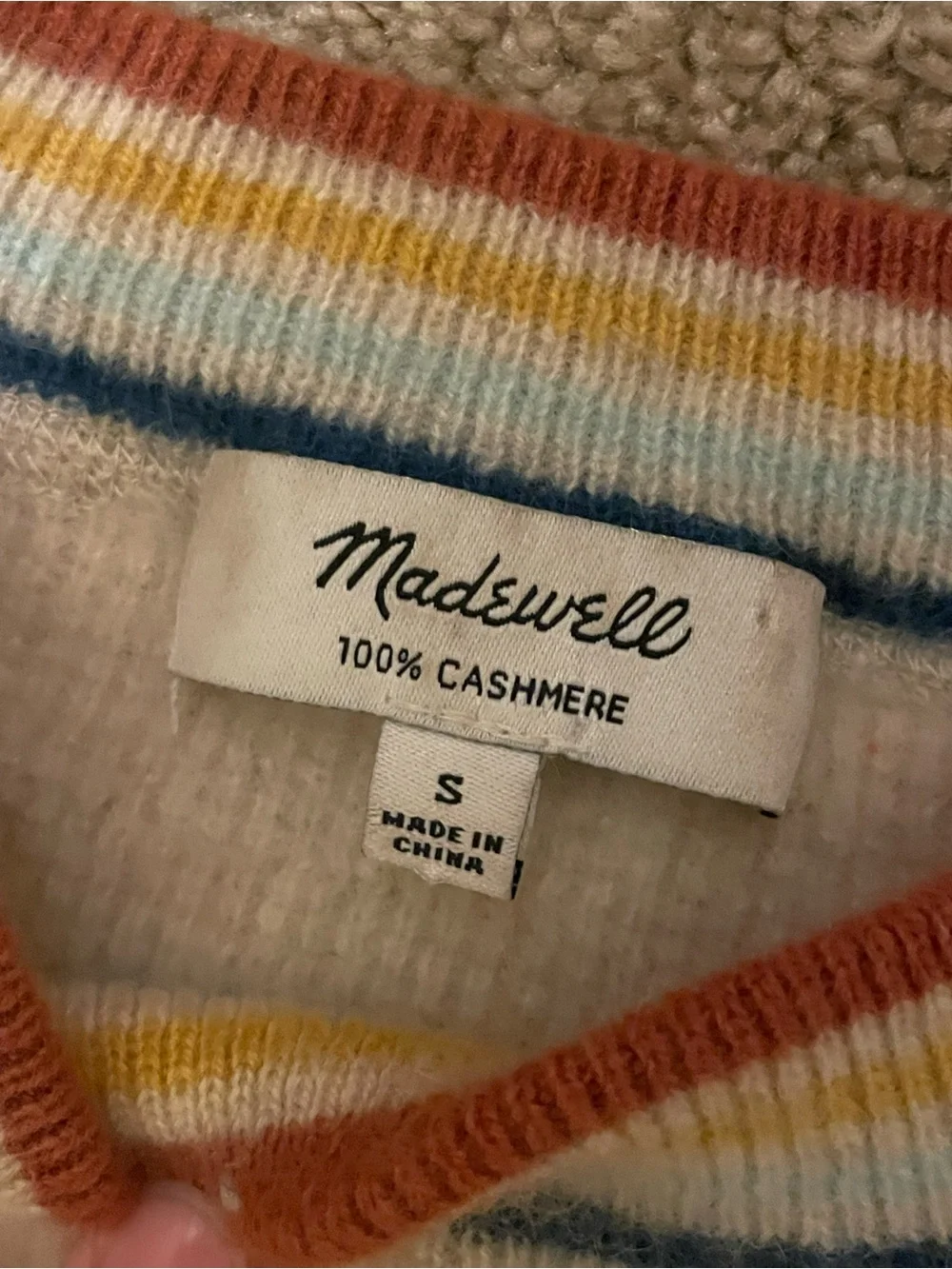 Madewell Cashmere Rainbow Trim Crewneck Sweater